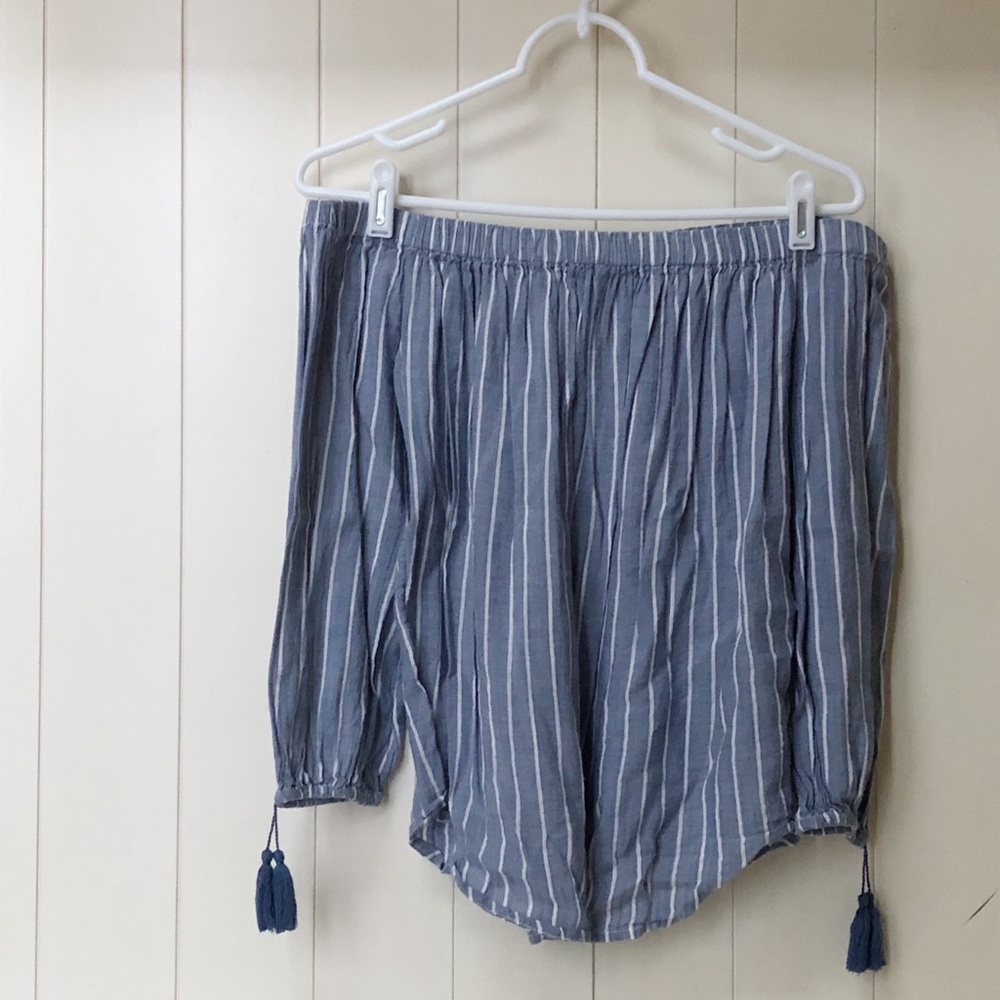 Old Navy Blue Tasseled Cold- Shoulder Top